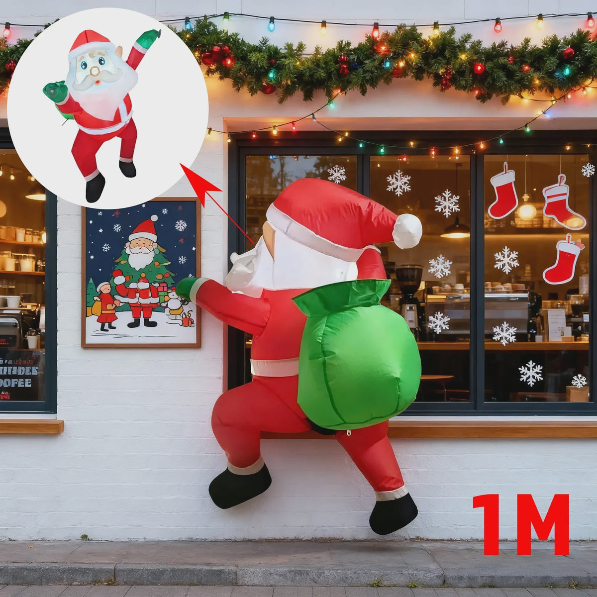 Opblaasbare Kerstman 1.5M - Feestelijke Tuindecoratie met LED Verlichting
