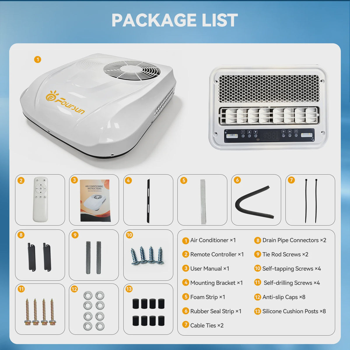Foursun Dakairco 12V/24V DC - 1800-2200W Inverter Airconditioner voor Camper, Caravan, Vrachtwagen