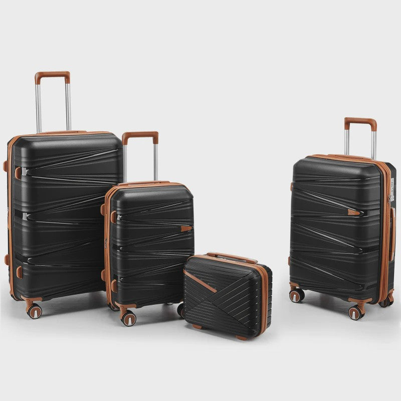 4-delige Hardcase Koffer Set: PP Materiaal, Lichtgewicht, Combinatieslot, 20/24/28 Inch Koffers + 14 Inch Make-up Tas