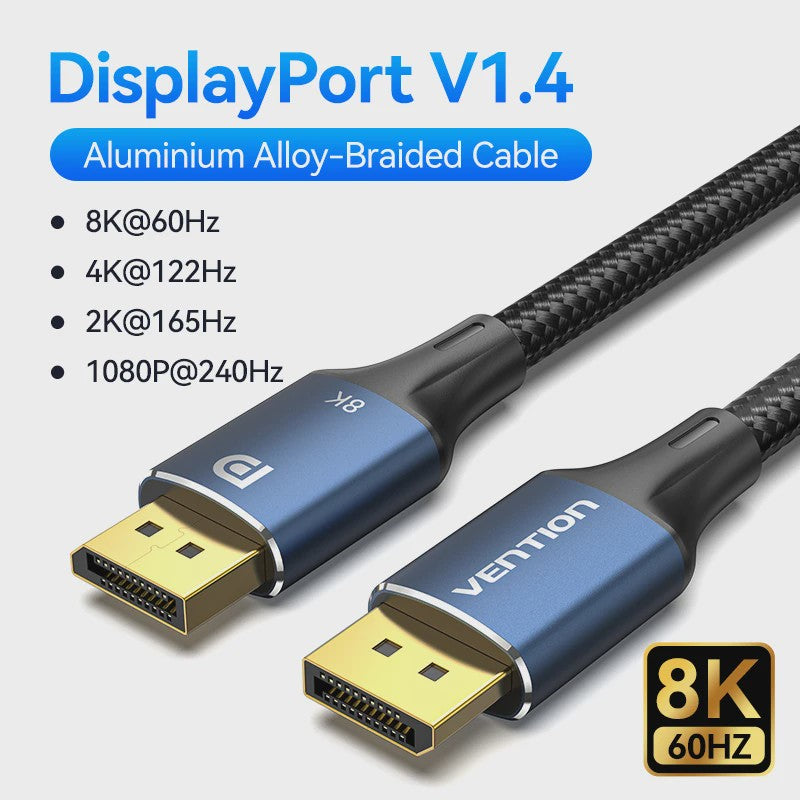 Vention DisplayPort 1.4 Kabel - 8K 60Hz, 4K 144Hz, HDR, 165Hz - Voor PC, Laptop, TV