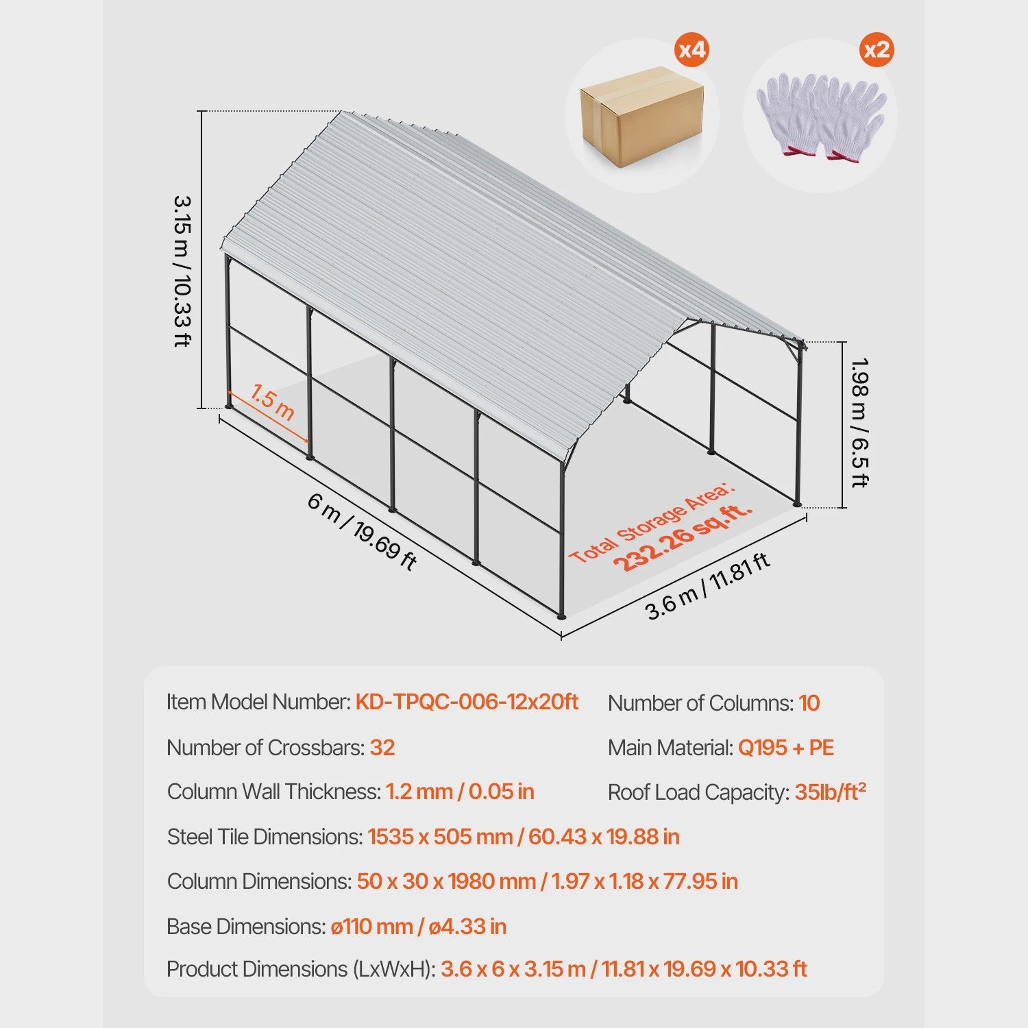 Robuuste Metalen Carport met Verzinkt Stalen Frame - Bescherming voor Auto & Boot
