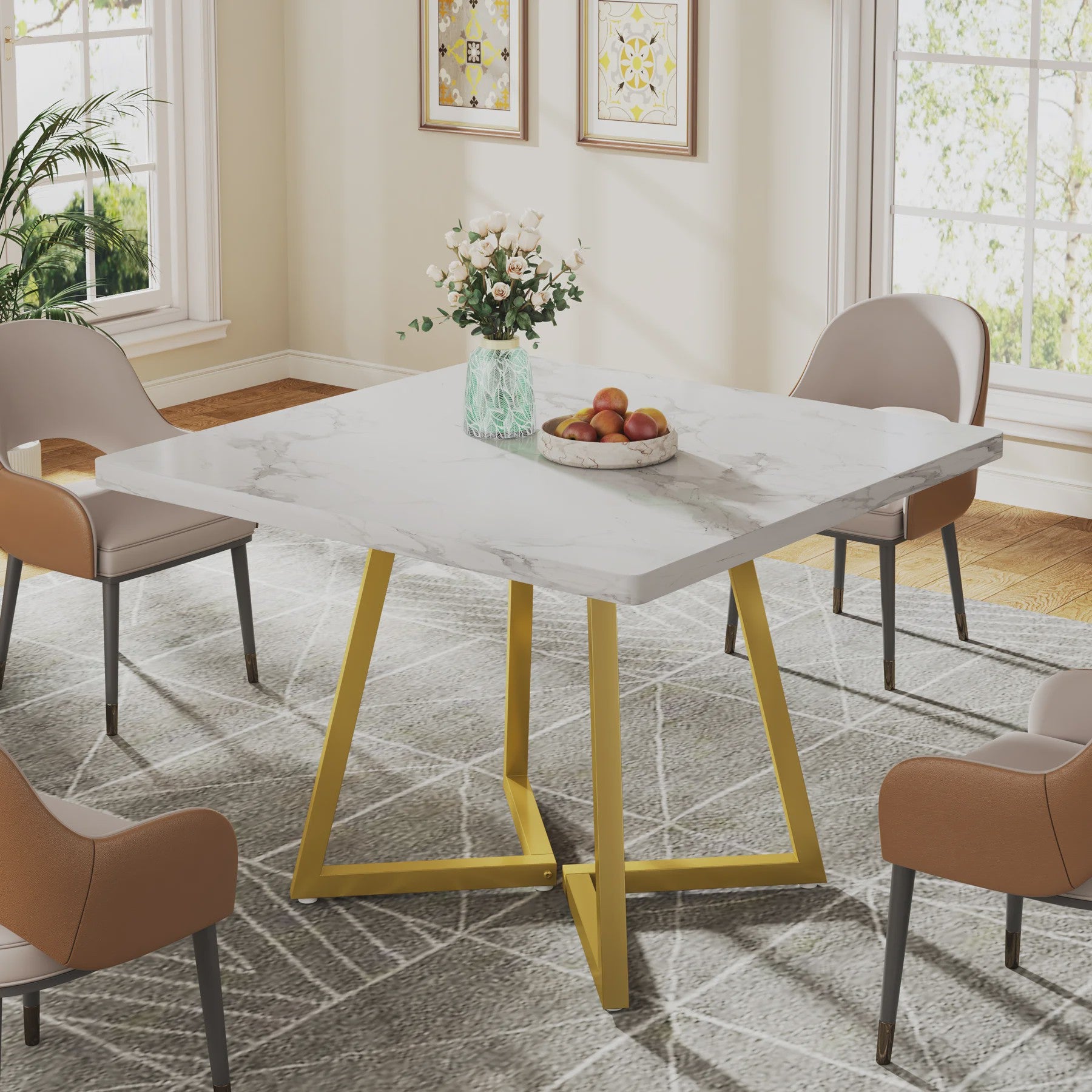 Industriële Vierkante Eettafel 80x80 cm voor 4 Personen met Houten Look en Metaal Onderstel