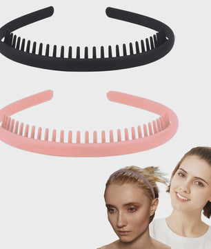 Set van 2 Antislip Plastic Hoofdbanden met Tandenkam - Modieus & Moeiteloos voor Dames, Heren & Sport
