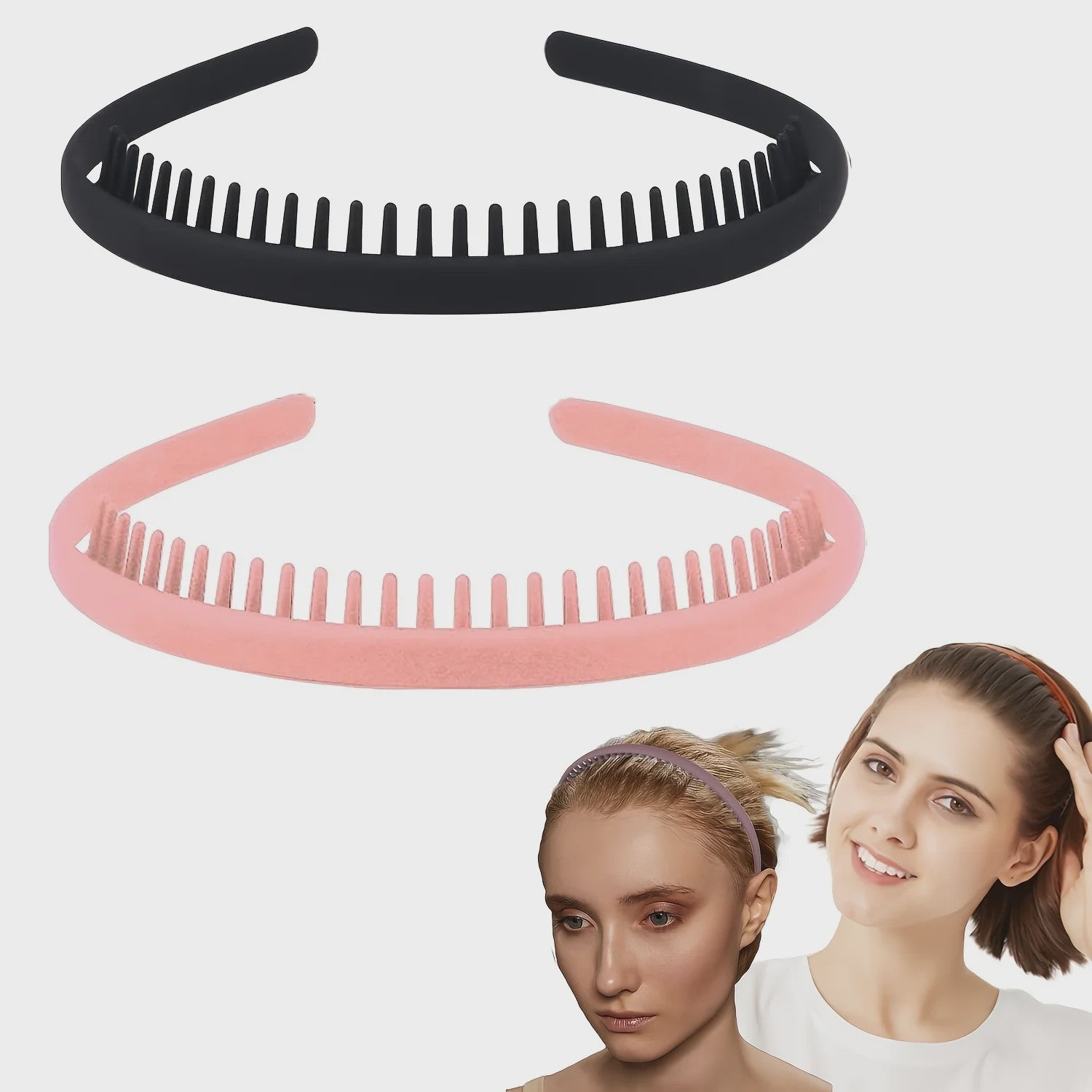 Set van 2 Antislip Plastic Hoofdbanden met Tandenkam - Modieus & Moeiteloos voor Dames, Heren & Sport