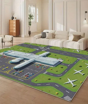 VIKAMA Speelkleed Vliegveld met Vliegtuigen - Wasbaar & Antislip Speelmat voor Kinderkamer