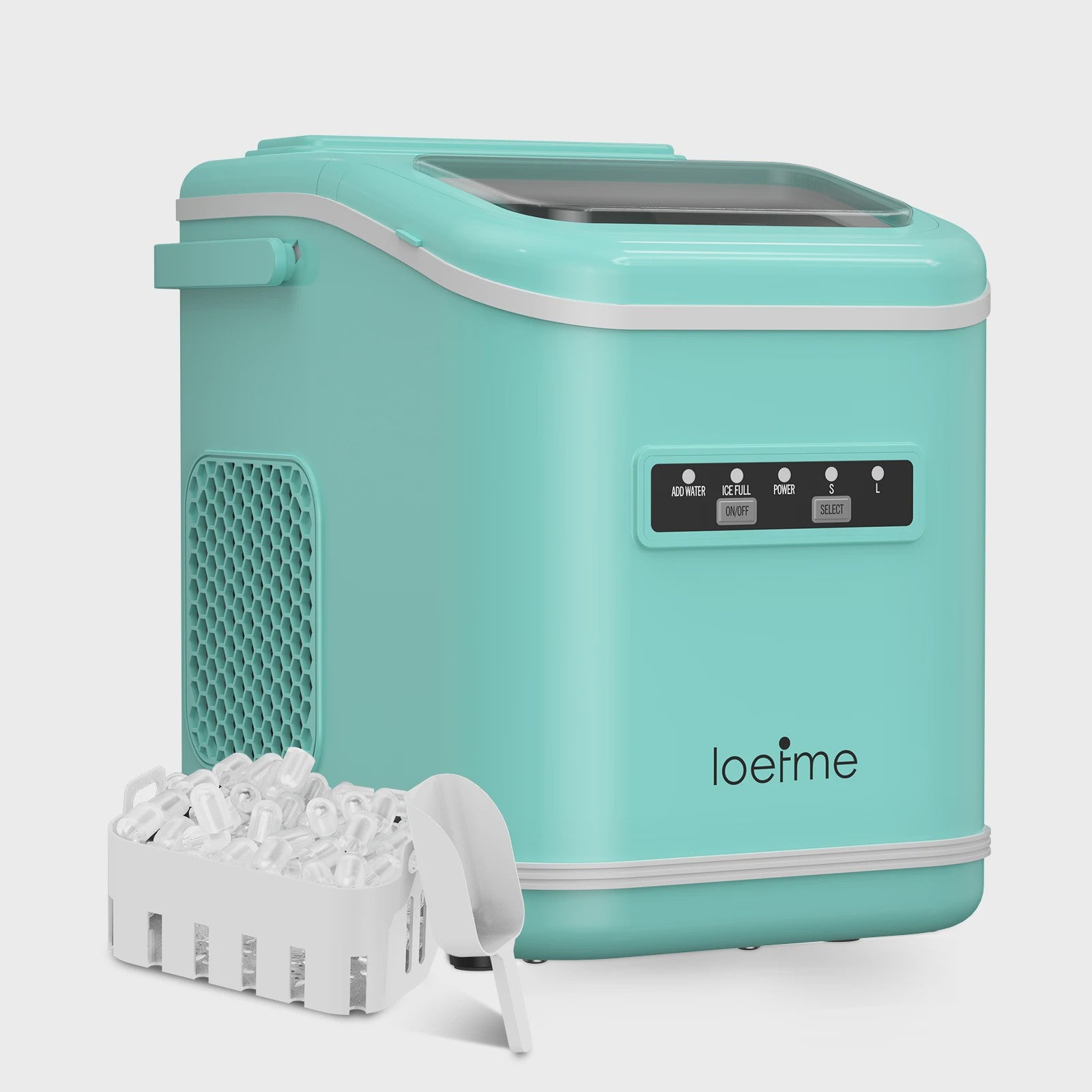 LOEFME Draagbare Mini Ijsmaker: Snel 12kg/24h IJs, 2 Maten, Desktop Model met Schep