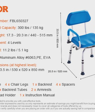 360° Draaibare Douchestoel met Armleuningen en Rugleuning - Verstelbaar & Antislip