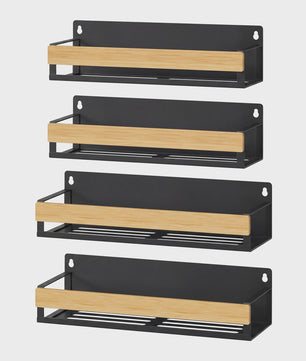 4-delige Bamboe Kruidenrek Set voor Wandmontage - Keuken Organizer