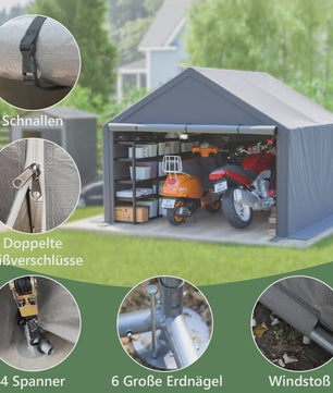 Donkergrijze Fietsenstalling Tent - 305x296x233cm - Outdoor Opslag voor Fietsen & Tuin Gereedschap