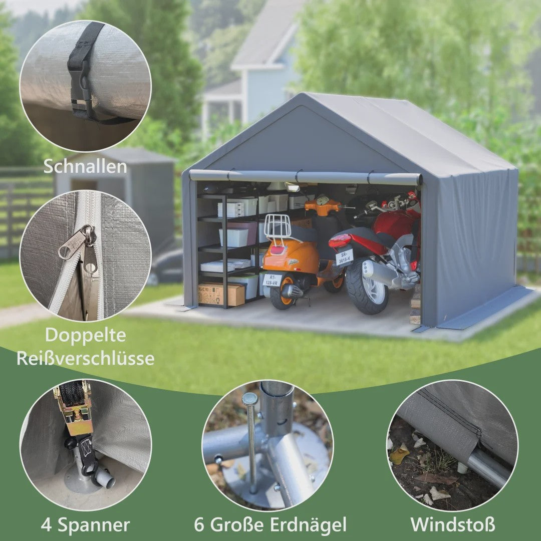 Donkergrijze Fietsenstalling Tent - 305x296x233cm - Outdoor Opslag voor Fietsen & Tuin Gereedschap
