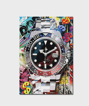 Luxe Horloge Canvas Schilderij - Pop Art Graffiti Muurdecoratie