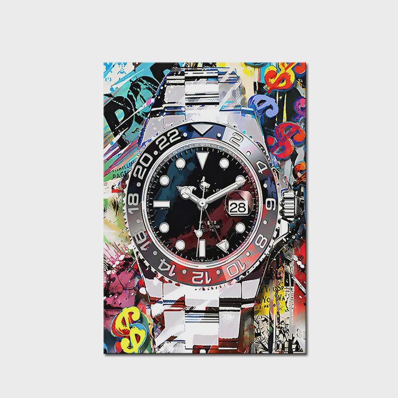 Luxe Horloge Canvas Schilderij - Pop Art Graffiti Muurdecoratie