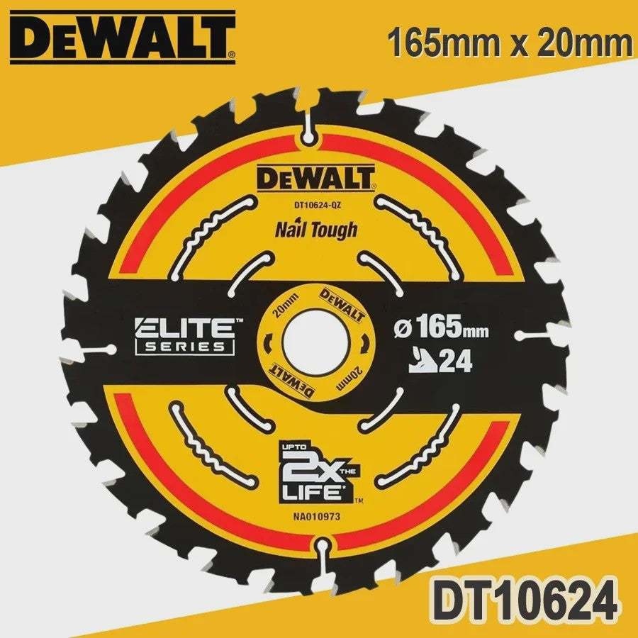 DeWalt DT10624-A9 Cirkelzaagblad 165mm x 20mm, 24T - Voor Houtbewerking & Constructie
