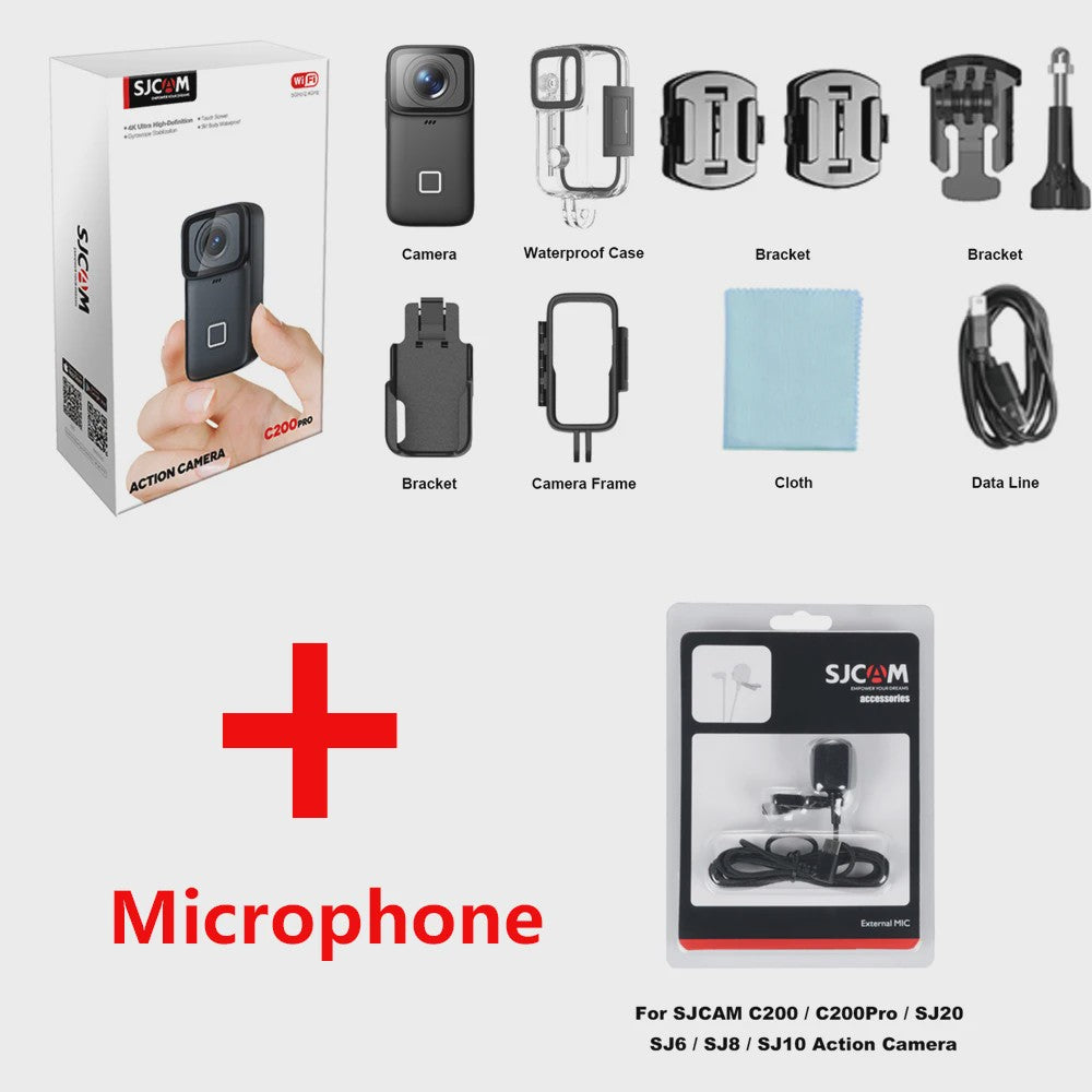 SJCAM C200PRO 4K Action Camera met Microfoon & WiFi - Compact & Waterdicht