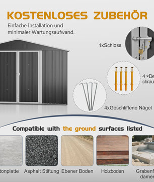 Grote Metalen Tuinhuis 289x239x191cm - Waterdicht, Roestbestendig & Afsluitbaar