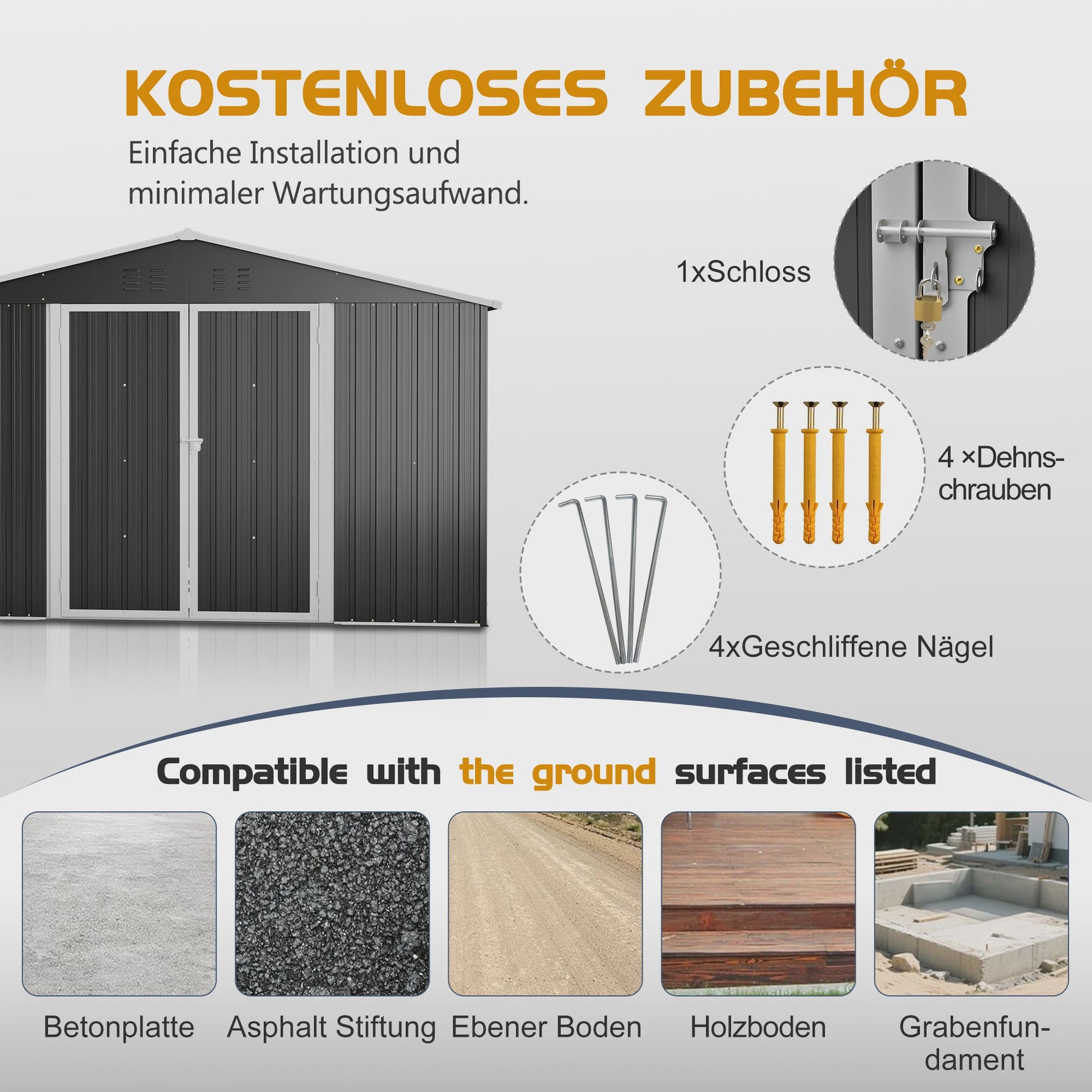 Grote Metalen Tuinhuis 289x239x191cm - Waterdicht, Roestbestendig & Afsluitbaar