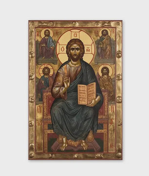 Byzantijnse Wanddecoratie: Jezus op de Troon van de Almachtige - Gouden Religieuze Kunst