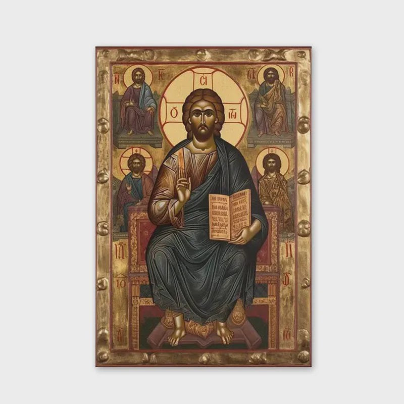 Byzantijnse Wanddecoratie: Jezus op de Troon van de Almachtige - Gouden Religieuze Kunst