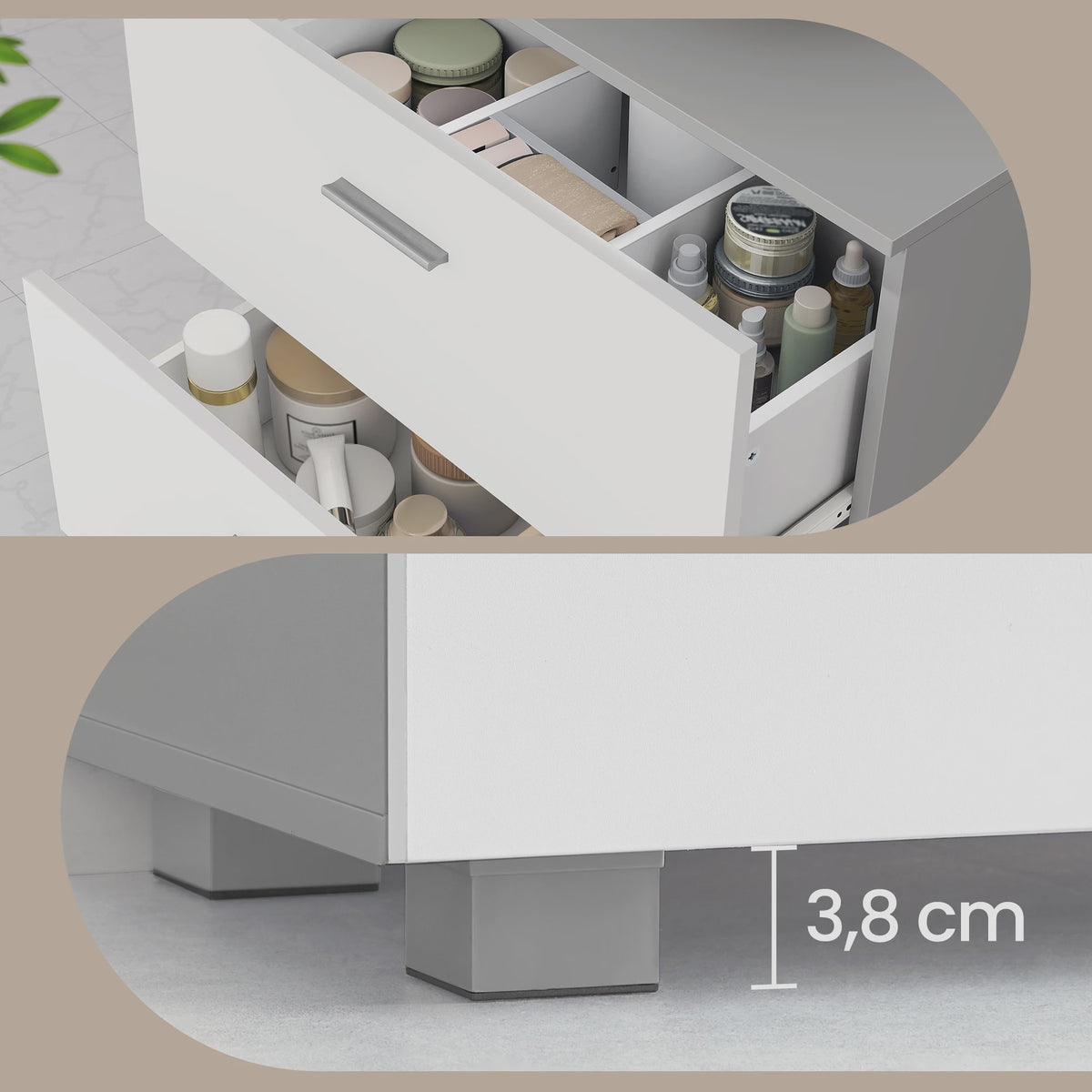 Witte Onderbouw Wastafelkast met 2 Lades - 60x30x63.8 cm