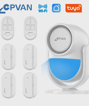 CPVAN Smart Home Alarm Systeem met PIR Bewegingsmelder, Deursensor en Afstandsbediening - Tuya WIFI