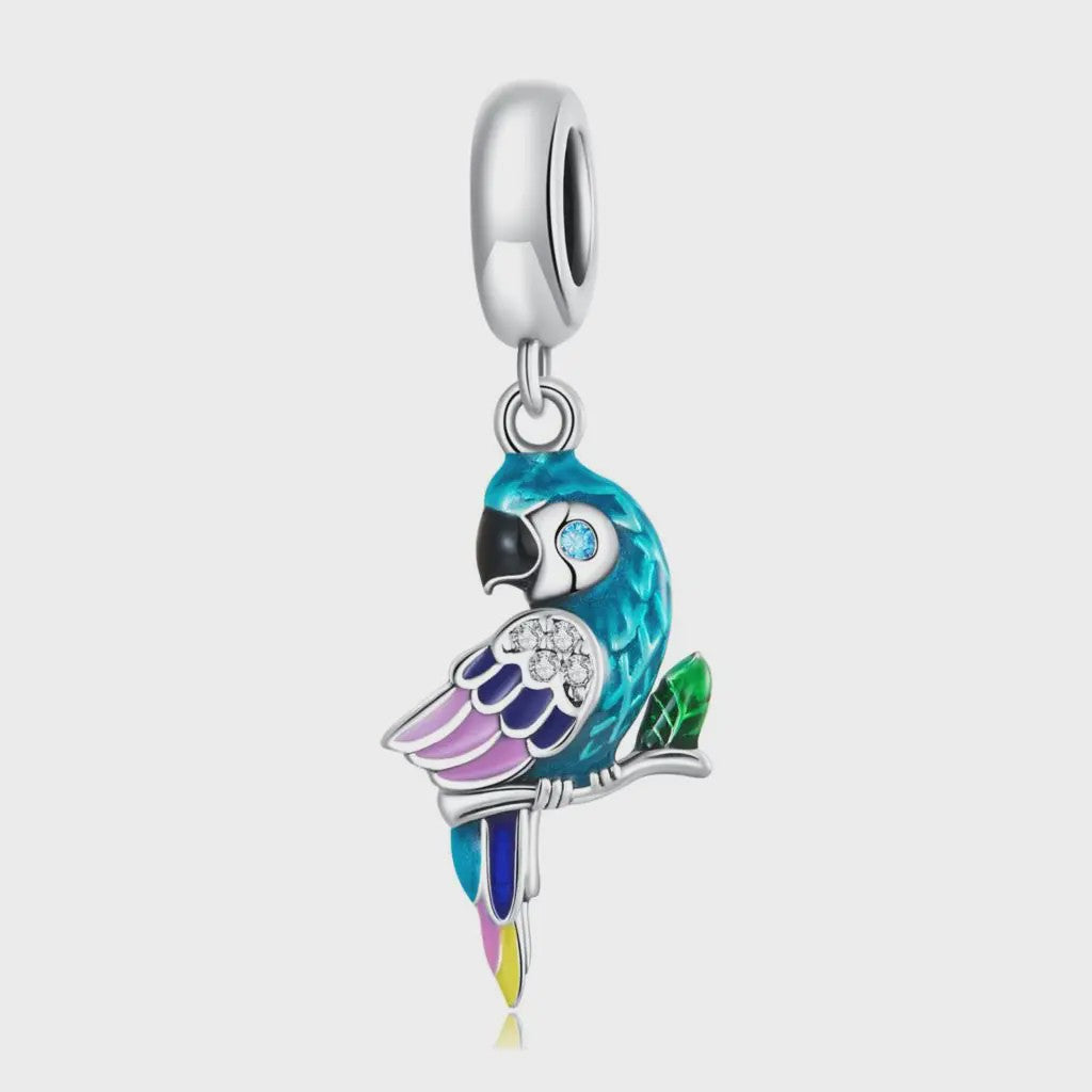 WOSTU 925 Sterling Zilver Papegaai Bedel met Roze Emaille & Kristallen - DIY Sieraden