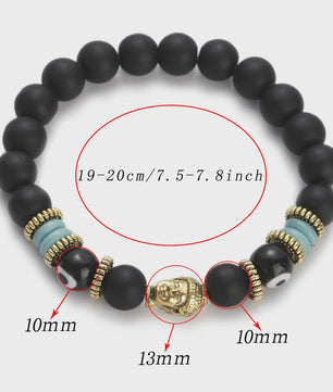 Handgemaakte Buddha & Evil Eye Armband met Turkoois Blauwe Stenen - Elastisch, Yoga Stijl