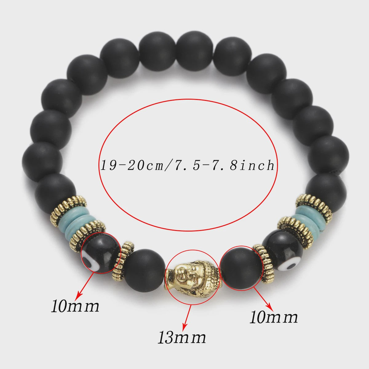Handgemaakte Buddha & Evil Eye Armband met Turkoois Blauwe Stenen - Elastisch, Yoga Stijl