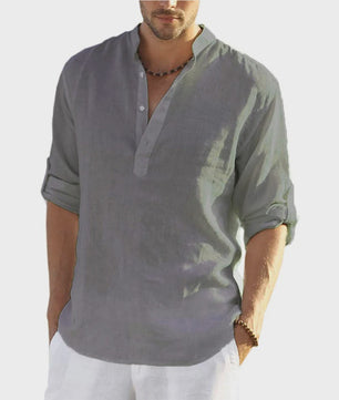 Heren Linnen Blouse Casual Lange Mouw - Comfortabele Vrijetijdstop