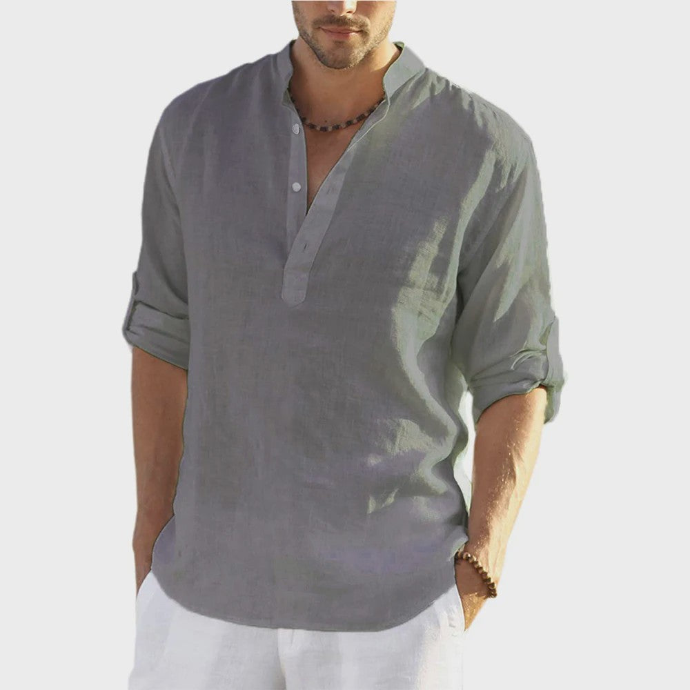 Heren Linnen Blouse Casual Lange Mouw - Comfortabele Vrijetijdstop