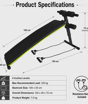 Verstelbare Buikspierbank met 4 Incline Niveaus & Weerstandsbanden - Core Training