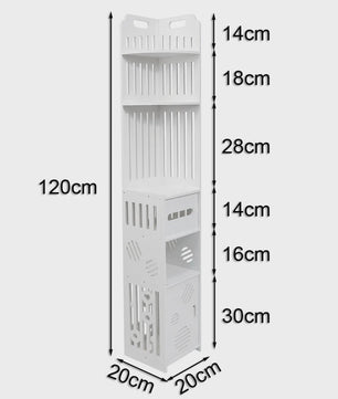 Stijlvolle Witte Hoek Badkamerkast met Verstelbare Planken en Toiletrolhouder - 20x19x120cm