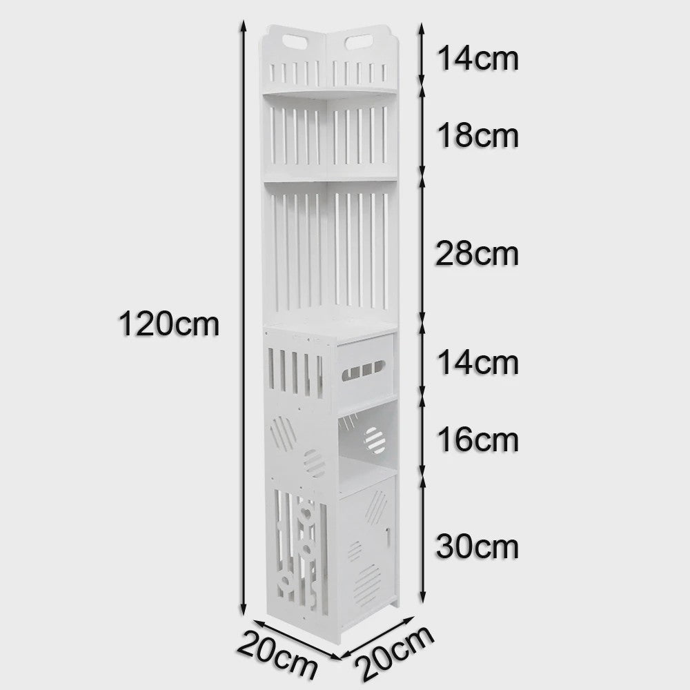 Stijlvolle Witte Hoek Badkamerkast met Verstelbare Planken en Toiletrolhouder - 20x19x120cm