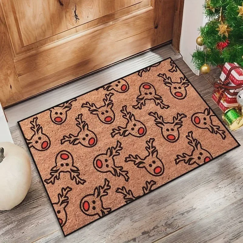 Kerst Deurmat met Rendier & Feestelijke Prints - Indoor/Outdoor Entree Tapijt