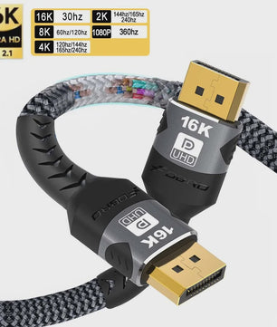 16K DisplayPort 2.1 Kabel - 8K@120Hz, 4K@240Hz, 80Gbps, HDR - Voor Gaming, Laptop, TV