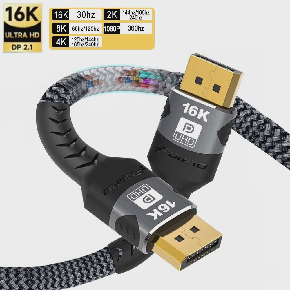 16K DisplayPort 2.1 Kabel - 8K@120Hz, 4K@240Hz, 80Gbps, HDR - Voor Gaming, Laptop, TV