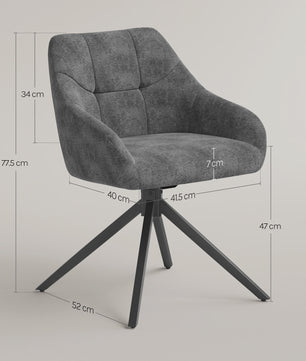 Set van 2 Chenille Eetkamerstoelen - 360° Draaibaar, Ergonomisch & Comfortabel