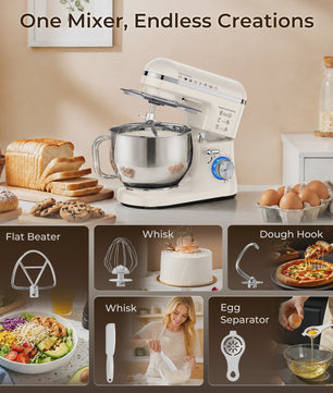 Patbrela Keukenmachine 5L - Krachtige Planetaire Mixer met 10 Snelheden voor Deeg, Cake en Koekjes