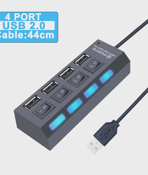USB Hub 3.0/2.0 met 4 of 7 poorten, individuele schakelaars en LED-indicatoren