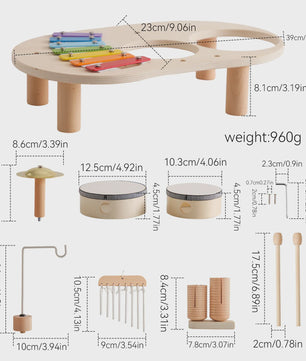 Montessori Houten Muziektafel 7-in-1 voor Kinderen - Xylofoon, Trommel & Meer
