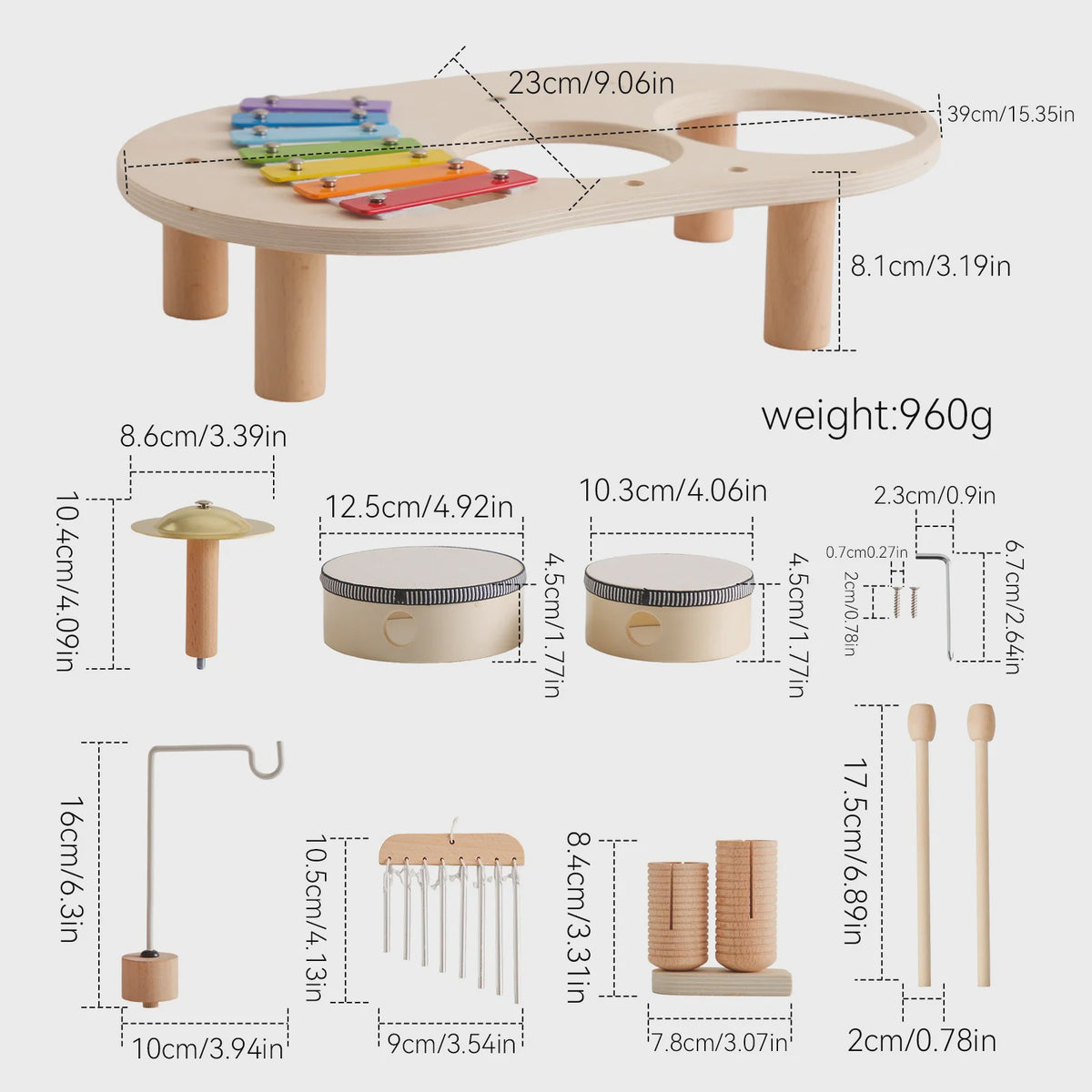 Montessori Houten Muziektafel 7-in-1 voor Kinderen - Xylofoon, Trommel & Meer