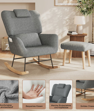 Luxe Schommelstoel met Voetenbank en Hoofdsteun - Comfortabele Fauteuil met Zijvak