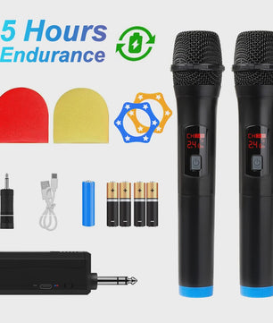 Draadloze Microfoon Set: 2x VHF Handheld Microfoons met Ontvanger voor Feest, Karaoke & Presentaties