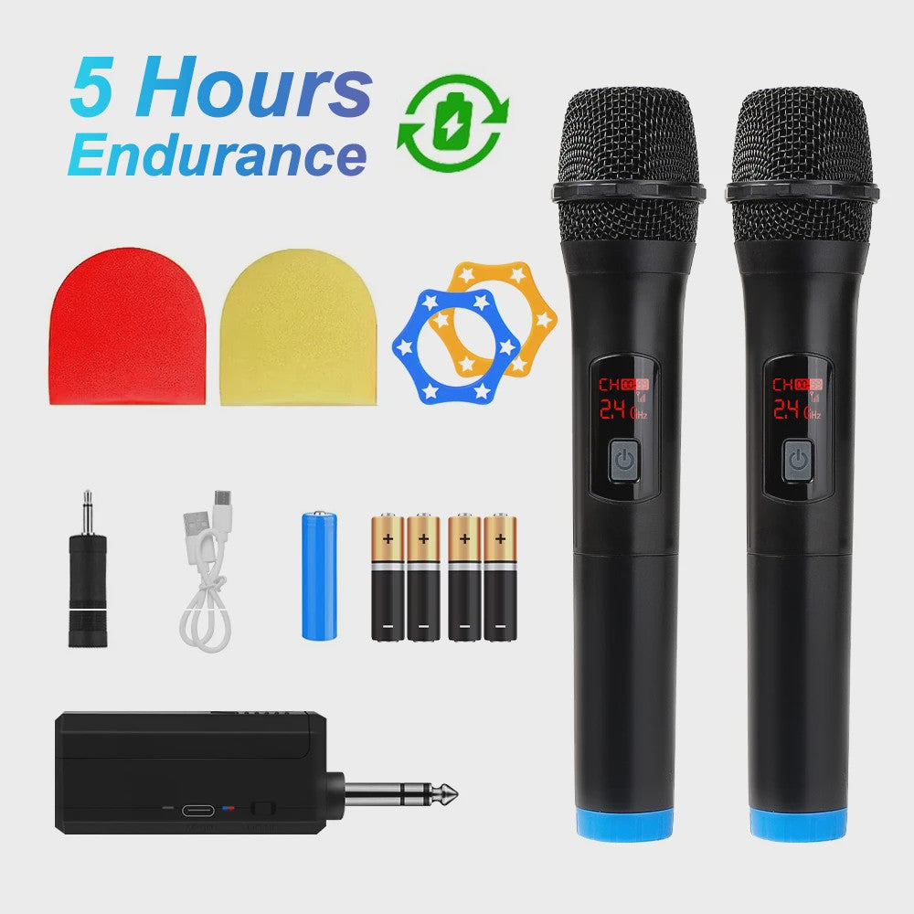 Draadloze Microfoon Set: 2x VHF Handheld Microfoons met Ontvanger voor Feest, Karaoke & Presentaties