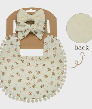 Babyset: 3x Babyluiers met Strik Haarbandjes - Bloemenprint & Pompons