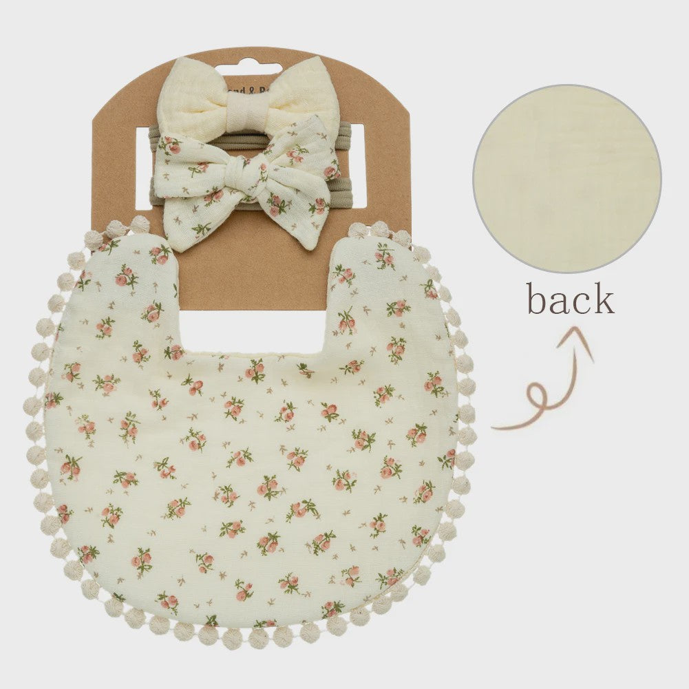 Babyset: 3x Babyluiers met Strik Haarbandjes - Bloemenprint & Pompons