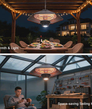 2000W Plafond Terrasverwarmer met LED Licht - Infrarood Verwarming, Afstandsbediening & 3 standen
