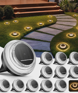 12x Solar Grondspots Warm Wit - IP65 Waterdicht - Automatische Verlichting voor Tuinpaden