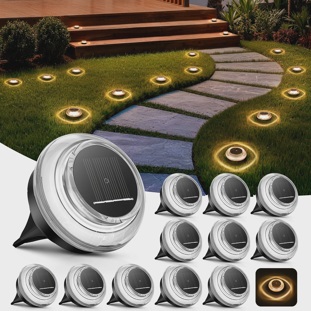 12x Solar Grondspots Warm Wit - IP65 Waterdicht - Automatische Verlichting voor Tuinpaden