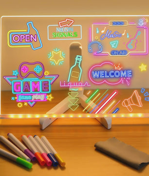 LED Teken- en Notitiebord met Nachtlampje - Kleurrijk DIY Krijtbord voor Kinderen