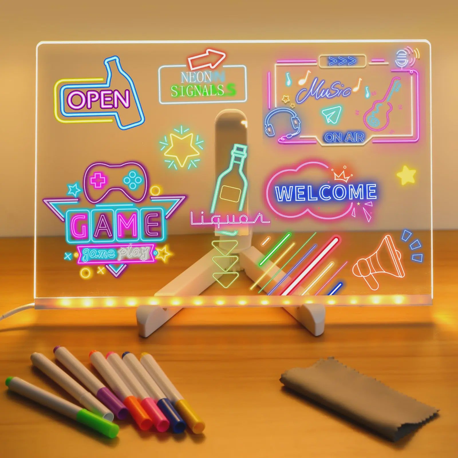 LED Teken- en Notitiebord met Nachtlampje - Kleurrijk DIY Krijtbord voor Kinderen